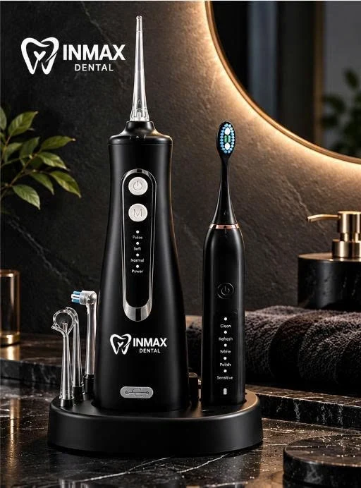 Inmax water flosser and electric toothbrush set in black